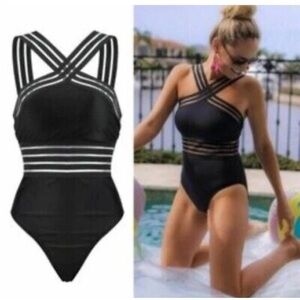 🔥 Hilor Womens One Piece Swimsuits Front Crossover Swimwear Hollow Bathing Suits